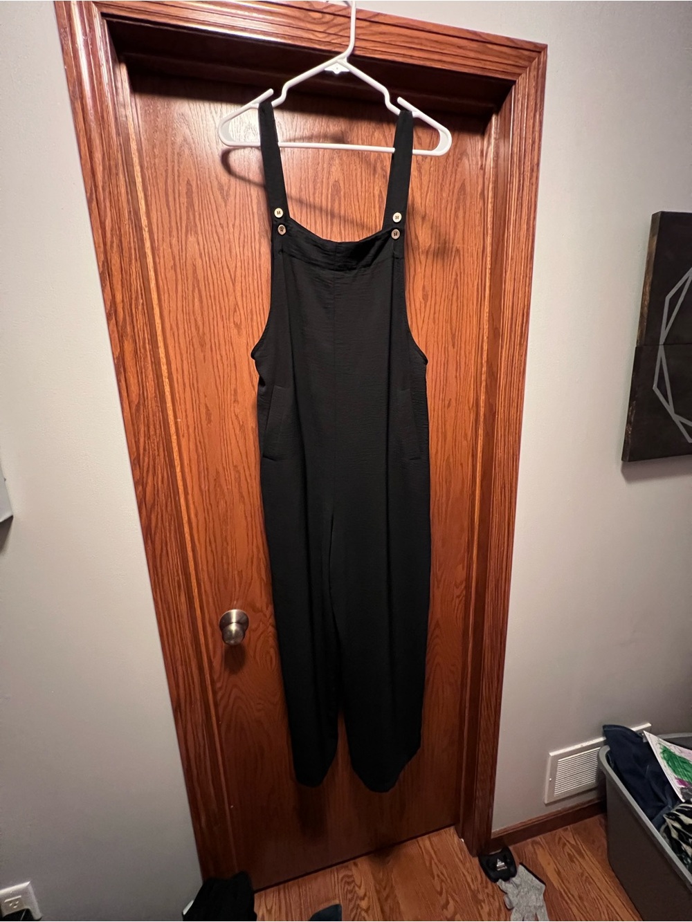 SHEIN Black Suspender Jumpsuit with Button Accents